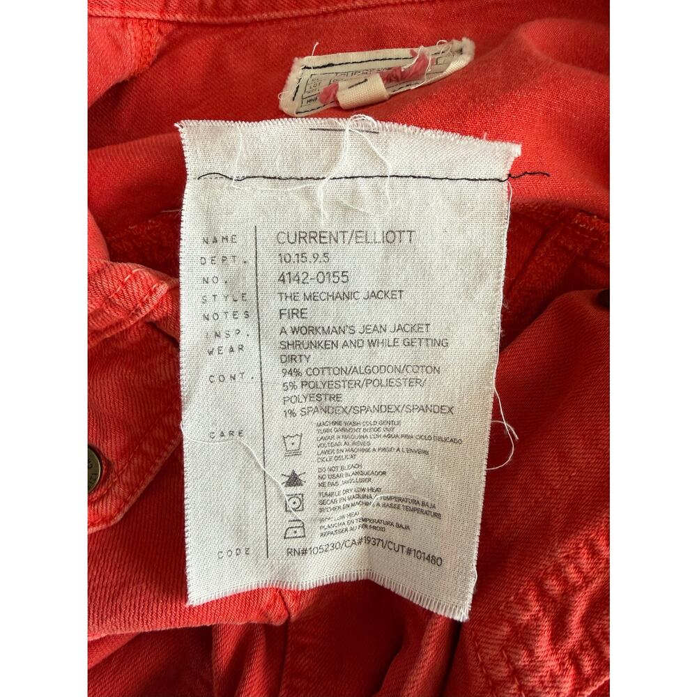 Current Elliot The Mechanic Jacket Fire Red Size 1 Small Button Up Denim Cotton - Picture 4 of 8
